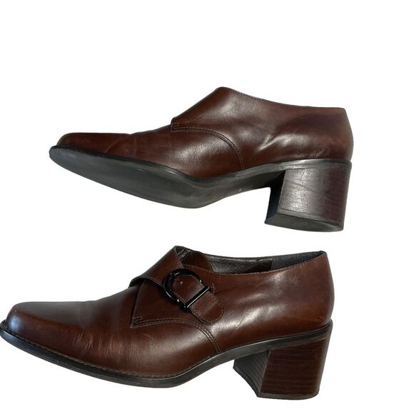Bandolino Alanta Brown Leather Buckle Monk Strap Stacked Heel Shoes Size 9 - Picture 8 of 13